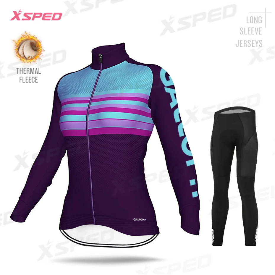 Normal Cycling Set Новинка, женская зимняя одежда для велоспорта, Теплая Флисовая одежда, Джерси с длинным рукавом, женская модная униформа для шоссейного велосипеда, уличная теплая куртка - Цвет: Normal Cycling Set