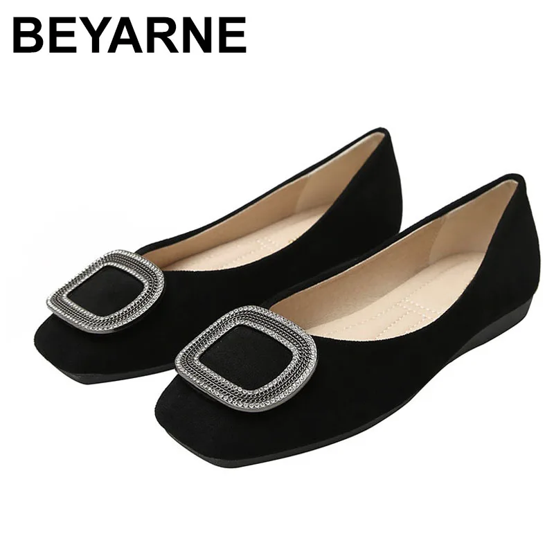 

BEYARNE 2020 Fall Soft bottom single shoes brand designer crystal square buckle ballerinas roll-up espadrilles