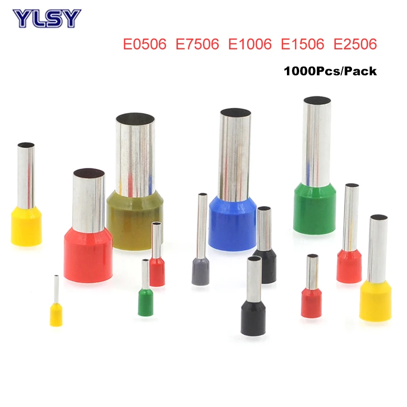 

1000Pcs Tube Insulated Cord End Crimp Terminal Electrical Wire Connector E0506~E2506 Cable Brass Ferrules VE 22-14AWG 0.5-2.5mm2