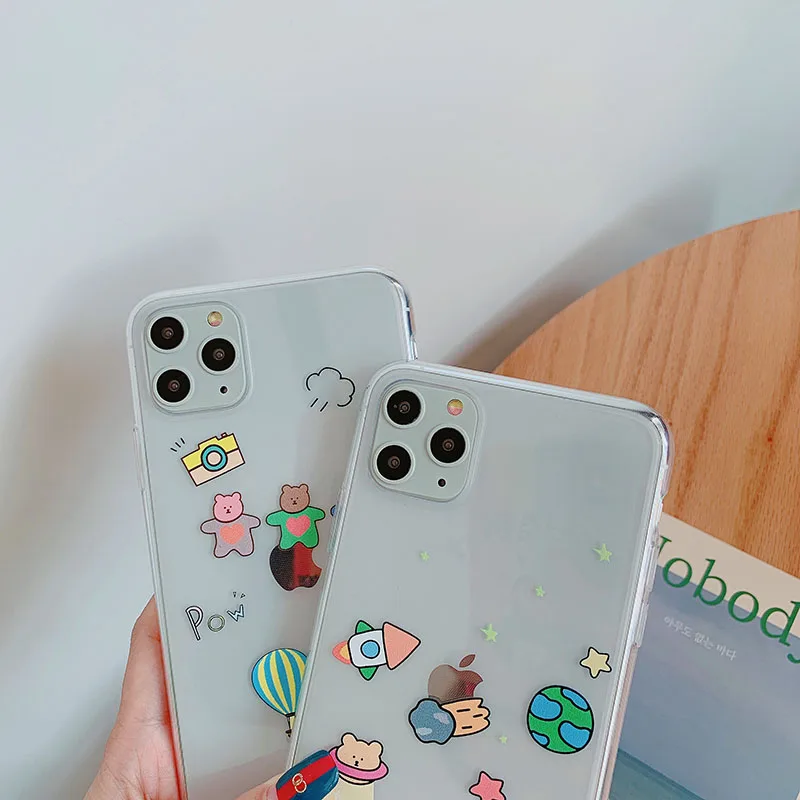Милый прозрачный чехол с мультяшным медведем для телефона iPhone 11 pro MAX Xs MAX Xr X 6 6s 7 8 plus, Забавный мягкий чехол из ТПУ