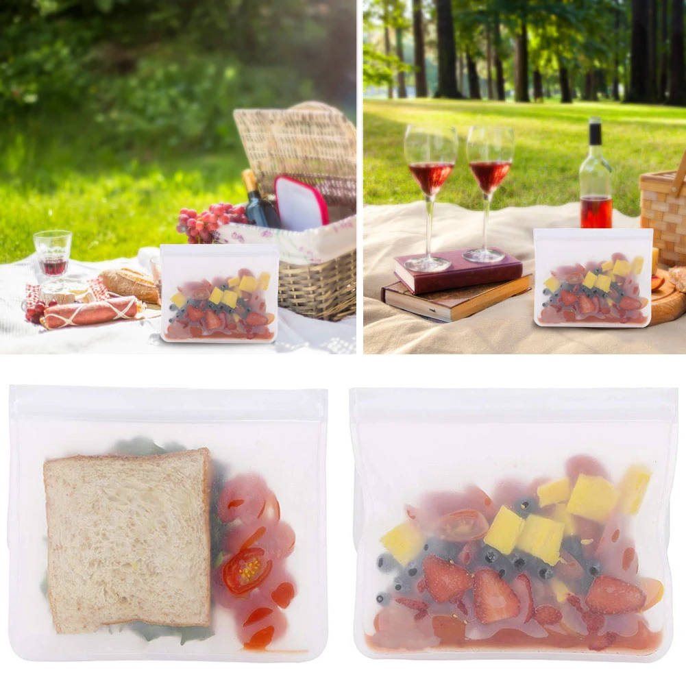 

3pcs Reusable Food Sealing Storage Bag Sealed Waterproof Refrigerator Fresh Bags Silicone Fruit Meat Ziplock Kitchen Organizer