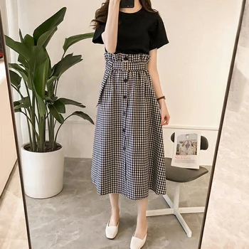 

Fashion Casual Women Flower Bud Skirts Two Pieces Skirt Set T-shirt+Skirt Slim Suit for Lady Summer Outfits with Belt 2020#38