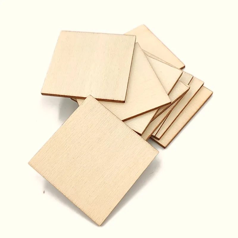 DIY Unfinished Wooden Square Blank Natural Wood Slices Wooden