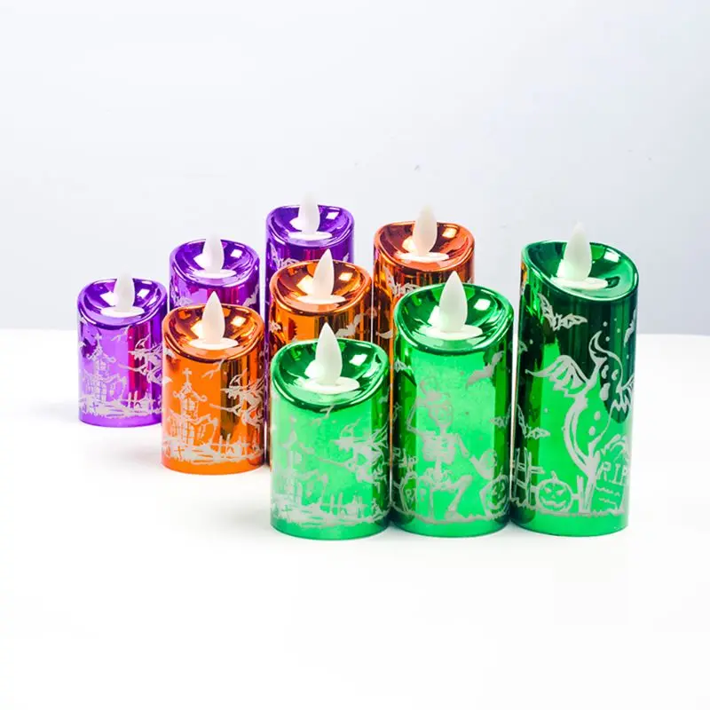 

3pcs/set Electric LED Candles Lamp Battery Operated Flickering Flameless Skull Candle Halloween Party Decor