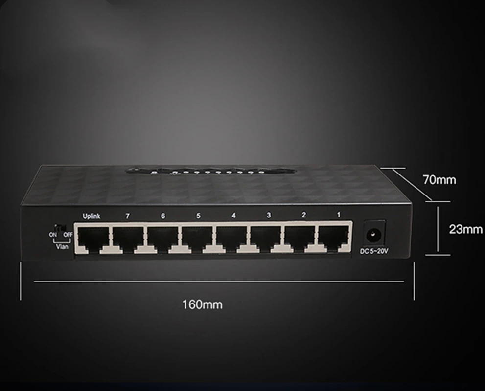 8 Ports 10/100/1000Mbps Base Ethernet Switch Hub Network Switch Network DC Power Adapter Desktop PC with EU/US Plug