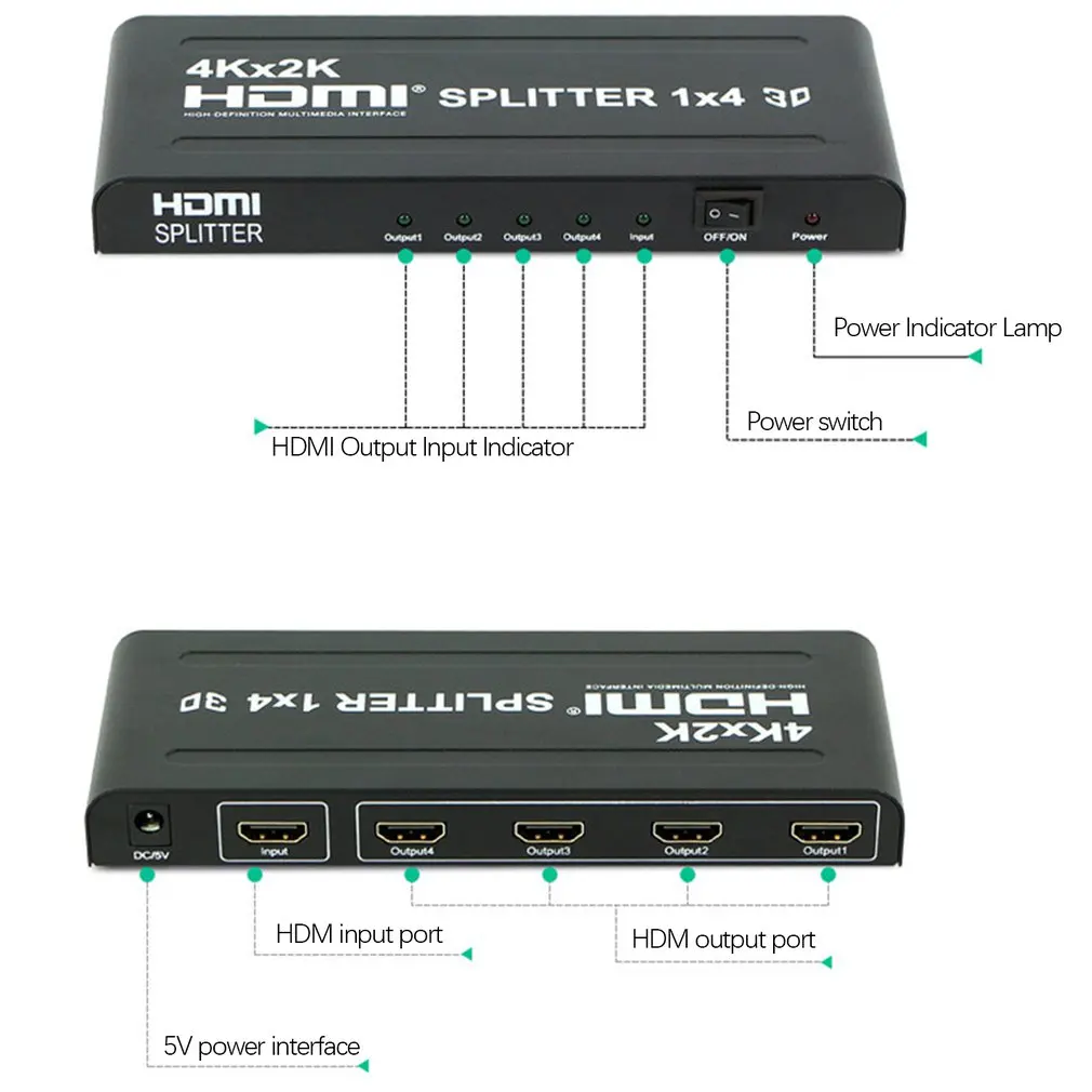 Full HD HDMI сплиттер 1X4 4-портовый концентратор репитер усилитель v1.4 3D 1080p 1 в 4 выхода