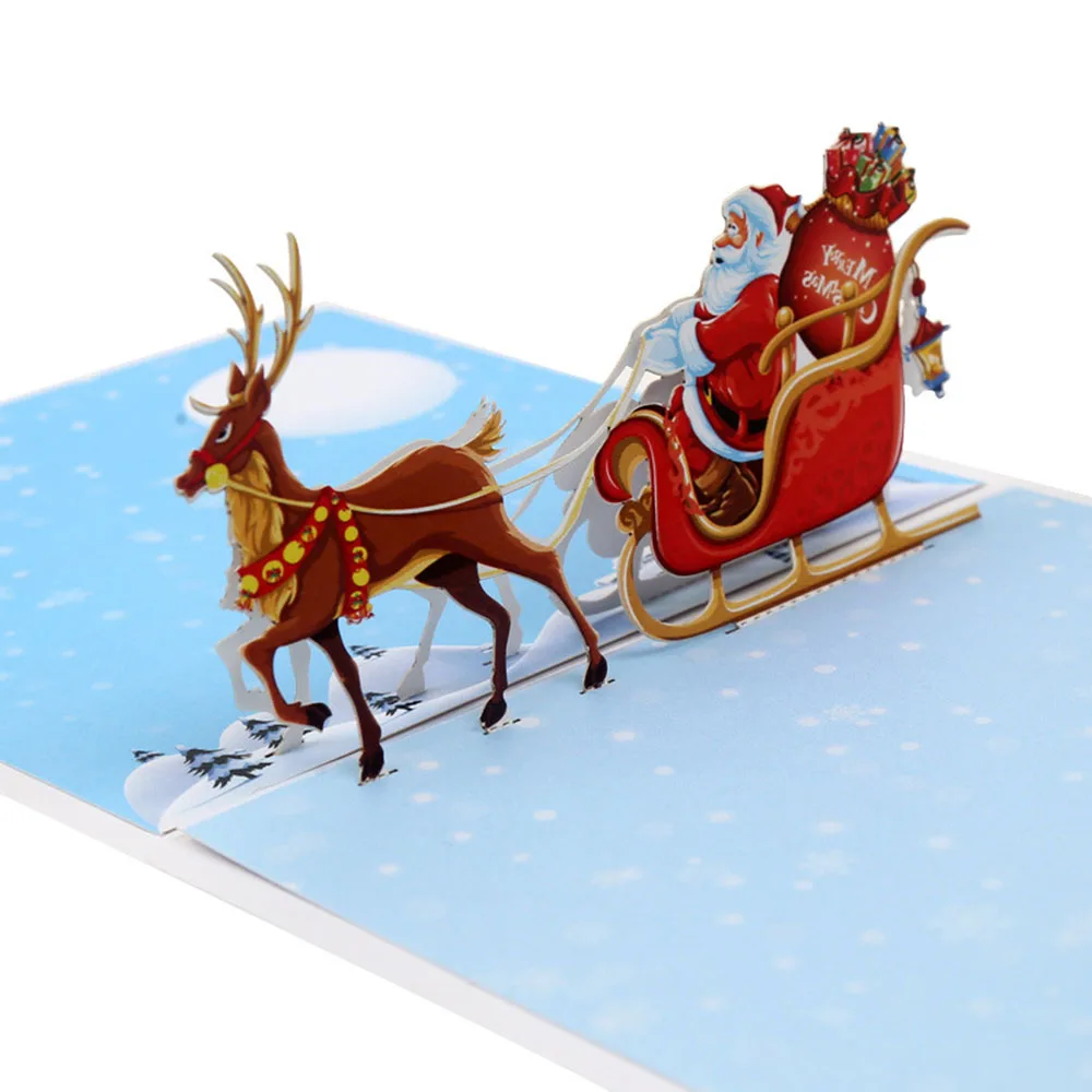  3x Santa Claus Deer DIY New Year Invitations Greeting 3D Card Gift Christmas Birthday Wedding decor - 4000303303853