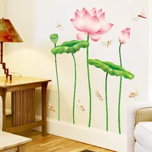AM029 Wall Stickers Bedroom Warm And Romantic Removable Dew Dragonfly Lotus Living Room Television Background Wall Sofa Decorati