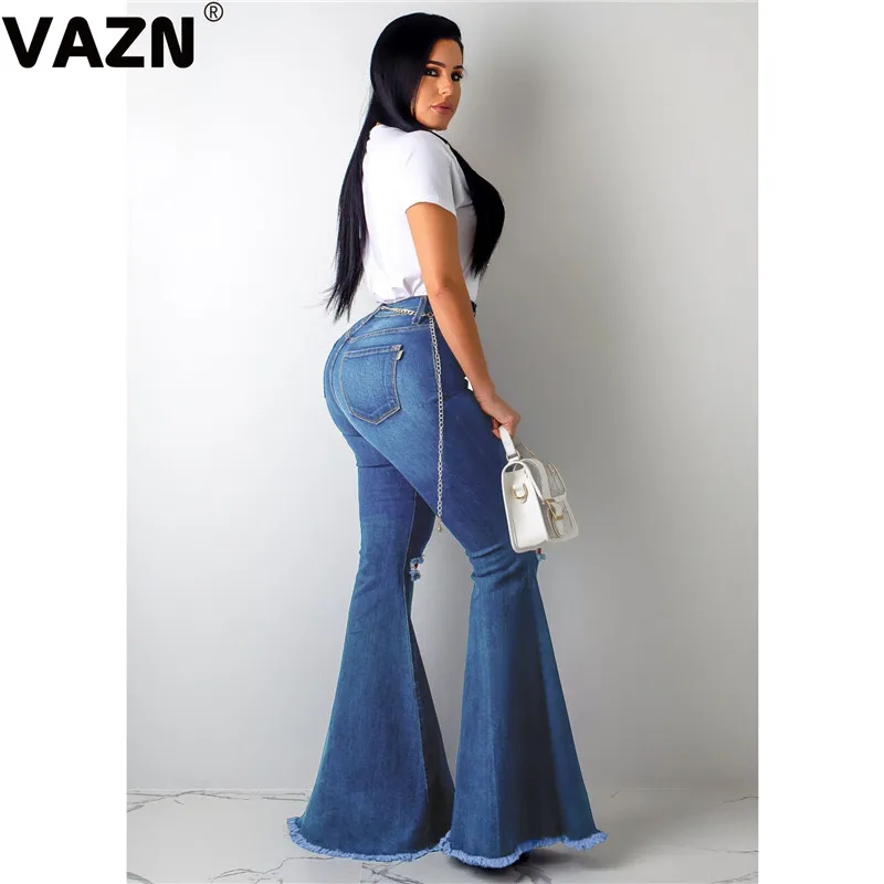 VAZN GHSF12074 новые осенние обычные джинсы элегантные, пикантные, модные, однотонные, с высокой талией, женские длинные, джинсовые, тонкие ботинки, джинсы с вырезами