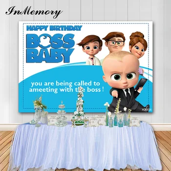 

InMemory Little Men Boss Baby Party Backdrop For Photo Studio Blue Theme Family Custom Text Photography Backgrounds Vinyl Banner