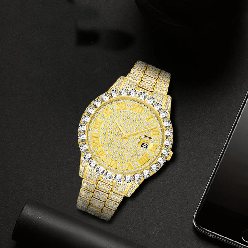 Luxury Hip Hop Iced Out Watch Gold Black Diamond Clock Top Brand for Women Quartz Wristwatch Relogio Masculino Top Brand Watch