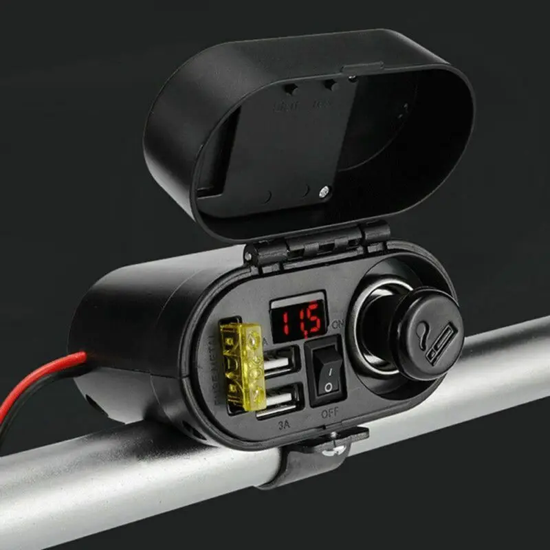 DC 12 V-24 V мотоцикл прикуриватель гнездо+ двойной USB зарядное устройство+ переключатель+ Вольтметр