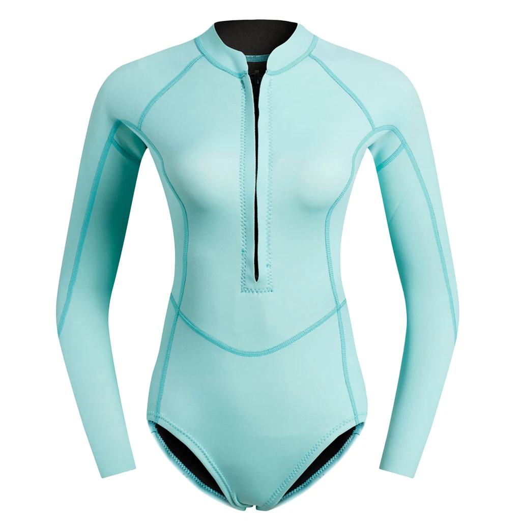 Shorty Wetsuit 2MM Neoprene Front Zip Winter Swimwear Diving Suit Blue for Women with One Dive Equipment Bag