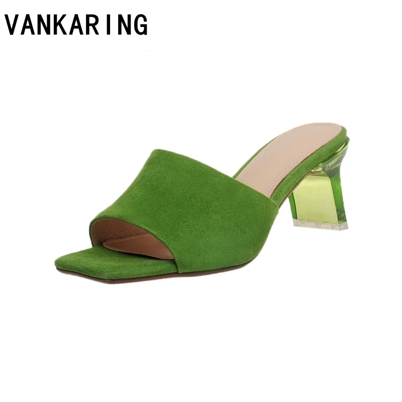 

2020 women mules yellow slides female thick block heels black slippers sexy high heel luxury peep toe summer dress shoes sandals