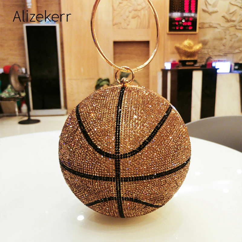 Basketball Rhinestone Gold Evening Bag Women New Luxury Designer Round