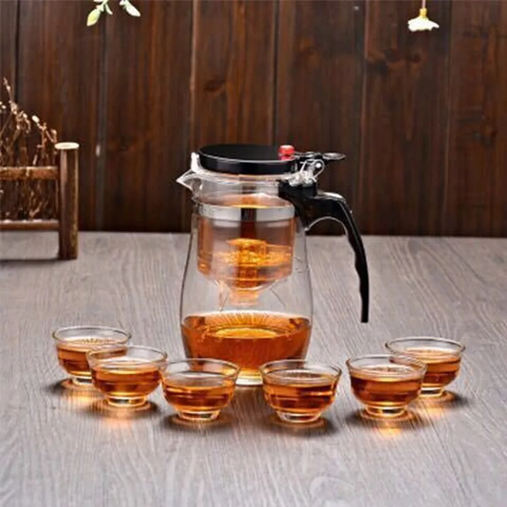 750ml with 6 cups Stainless Steel Infuser Teapot Clear Borosilica Glass Filter Heat Resistant Coffee Puer Heated Container Boiling Kettle Tea Pot - Цвет: 750ml with 6 cups