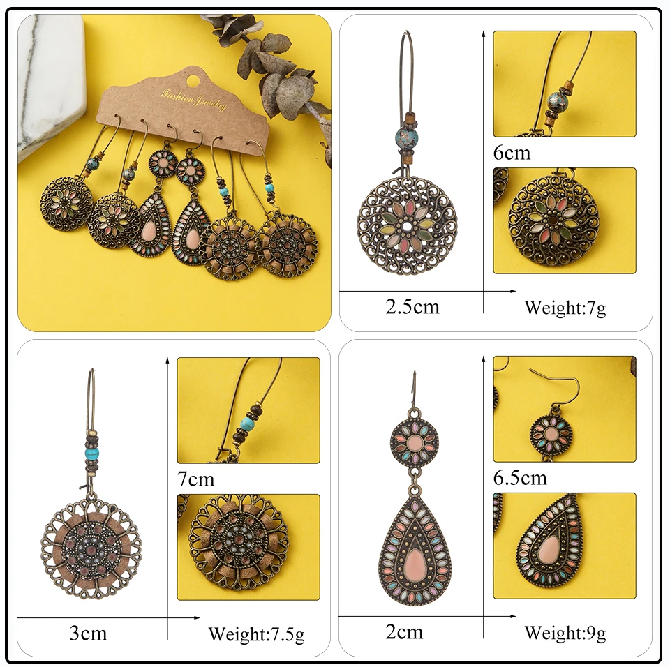 Bohemia Long Hanging Danging Earrings Sets Big Round Circle Leaf Geometric Drop Earrings Sets for Women (10)