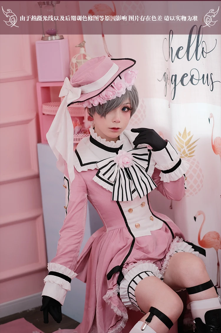 full set Аниме Черный дворецкий Ciel Phantomhive Косплей синяя птица платье Хэллоуин вечерние красные костюмы - Цвет: full set