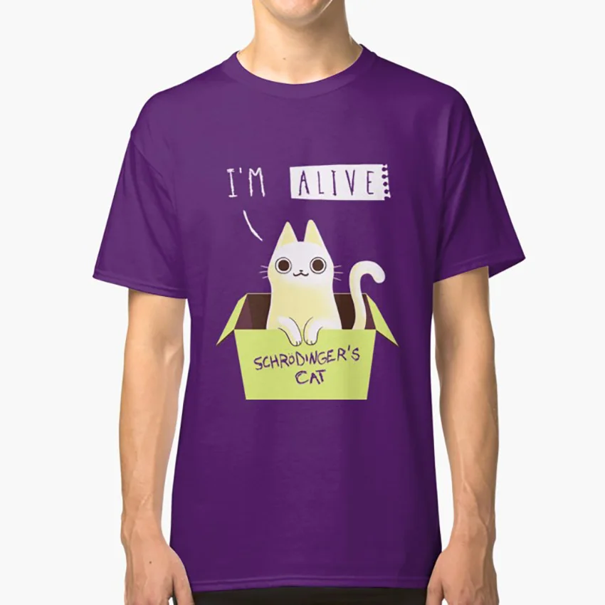 Фиолетовый Кот шродингера: живой! Футболка schrodingers cat schrodinger cat cute cat - Цвет: Фиолетовый