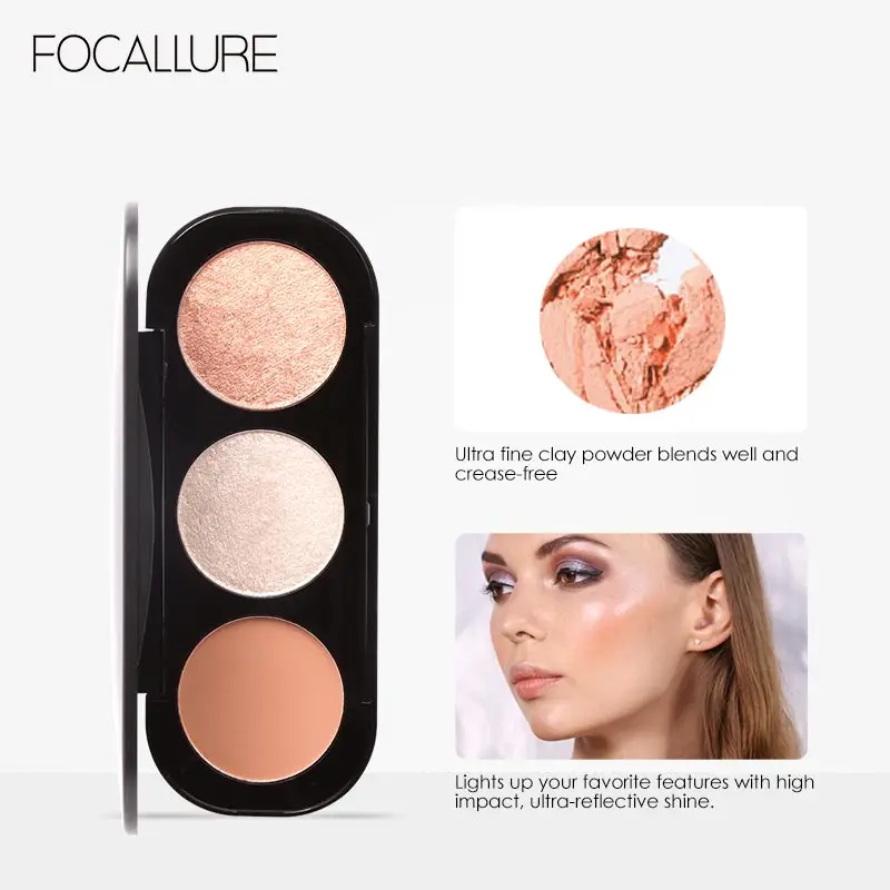 Focallure 3 In 1 Make-Up-Palette Erröten & Highlighter Gesicht Matte Highlighter Pulver Beleuchtet Bronzer Rouge Pulver