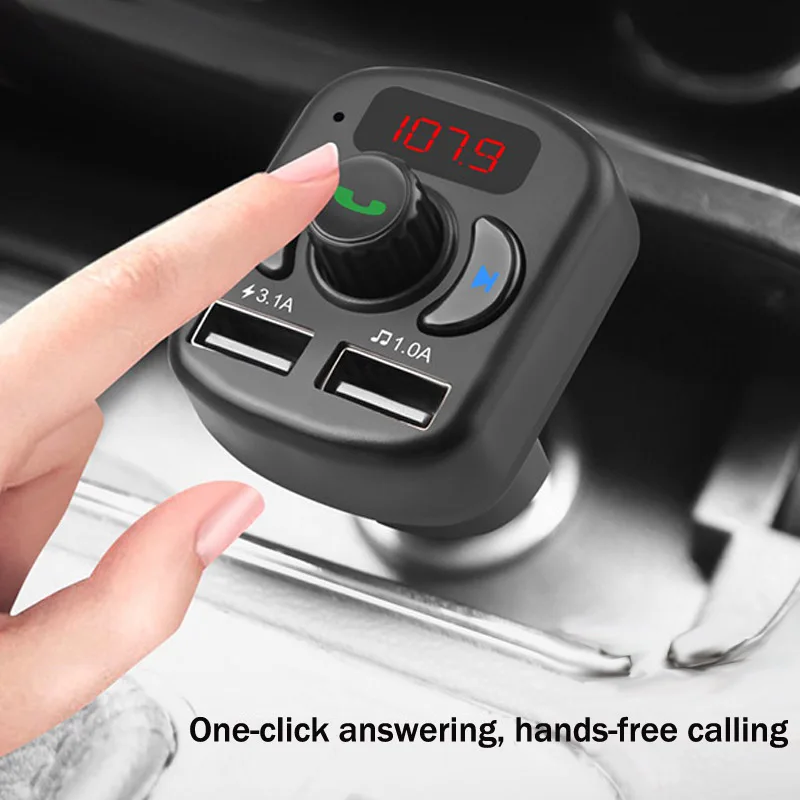 JaJaBor Wireless FM Transmitter Bluetooth 5.0 Car Kit Handsfree Stereo A2DP Car Music MP3 Player Support TF Card U Disk Playback