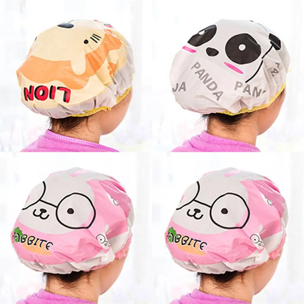 Мультяшная напечатанная кружевная Женская шапочка для душа, водонепроницаемая эластичная шапочка для купания для взрослых, женская накидка для волос, шапочка для душа s