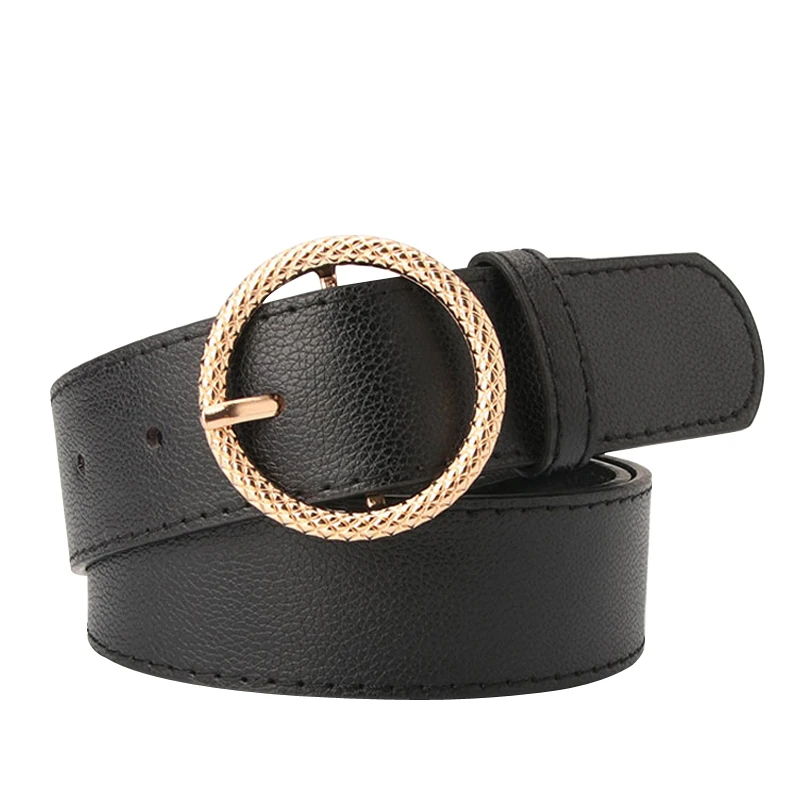 

Fashion New Female belt Alloy Embossed round buckle Pin Buckle Imitation Leather Women belt Trend Casual Corset belt Waist belt