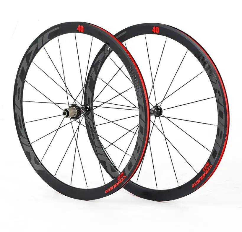 BLACK RED C6.0 700C дорожный велосипед супер-легкий алюминиевый сплав герметичный подшипник колесная колесо плоские спицы 40 скоростные диски с анти-курсором - Цвет: BLACK RED