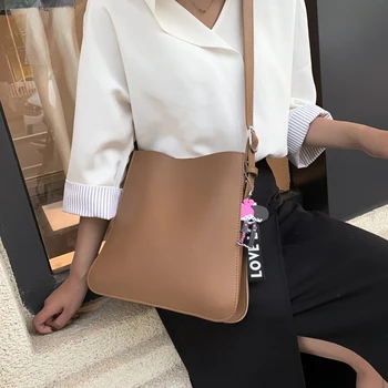 

Simple Fashion Bucket Shoulder Bag Women solid Crossbody Bag Female Messenger Bags Ladies Pu Synthetic Leather Handbag