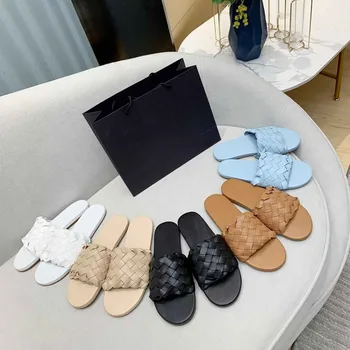 

Candy Colors Flat Slippers for Women Weave Real Leather Womens Shoes Peep Toe Top Quality Designer Shoes Women Luxury 2020 Brand