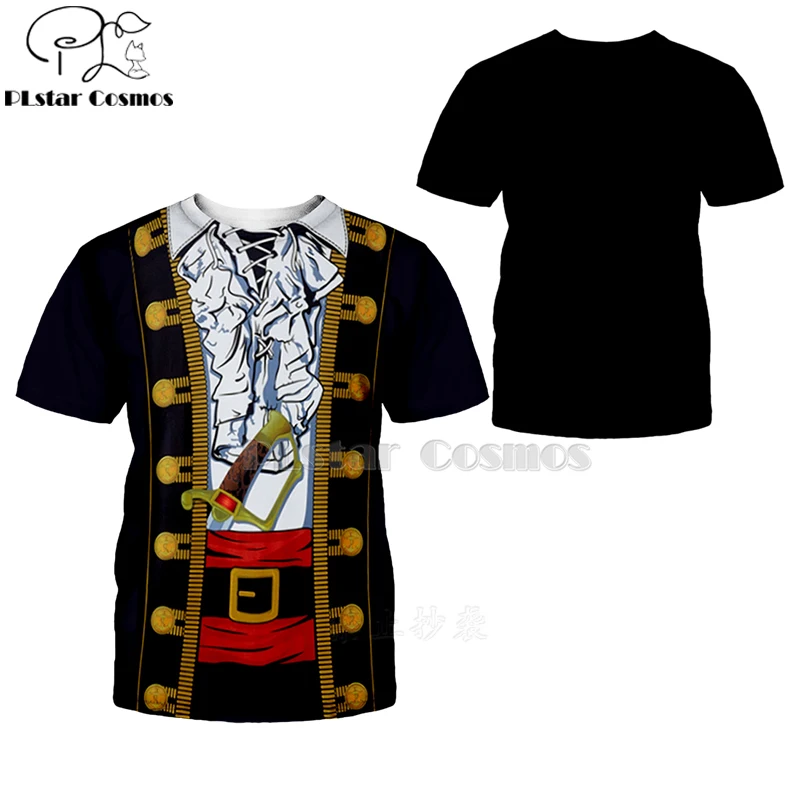 Unisex Captain Costume anime Cosplay T-Shirts Prisoner Clown Tuxedo Tee Man Cowboy Pirate Clown Pilot Uniform Police Carnival