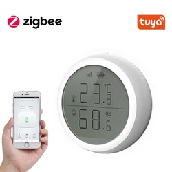 Tuya ZigBee – capteur intelligent de température et d'humidité pour maison, avec écran LED, fonctionne avec Google Assistant et Tuya Zigbee Hub 