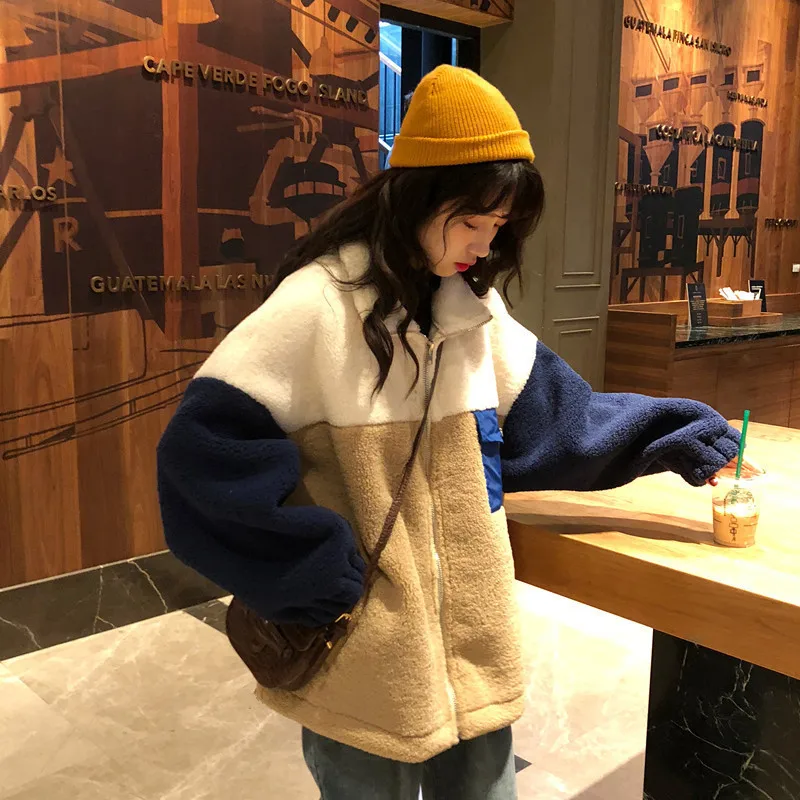 

Photo Shoot 2018 New Style Korean-style Loose-Fit Faux Lambswool Fur Thick Warm Cotton-padded Clothes Cotton Coat