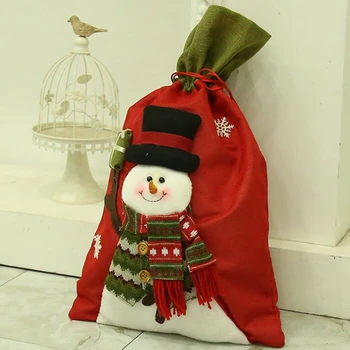 

New-Large 3D Backpack Holiday Gift Bag Christmas Decorations Linen Bags with Doll Burlap Bag