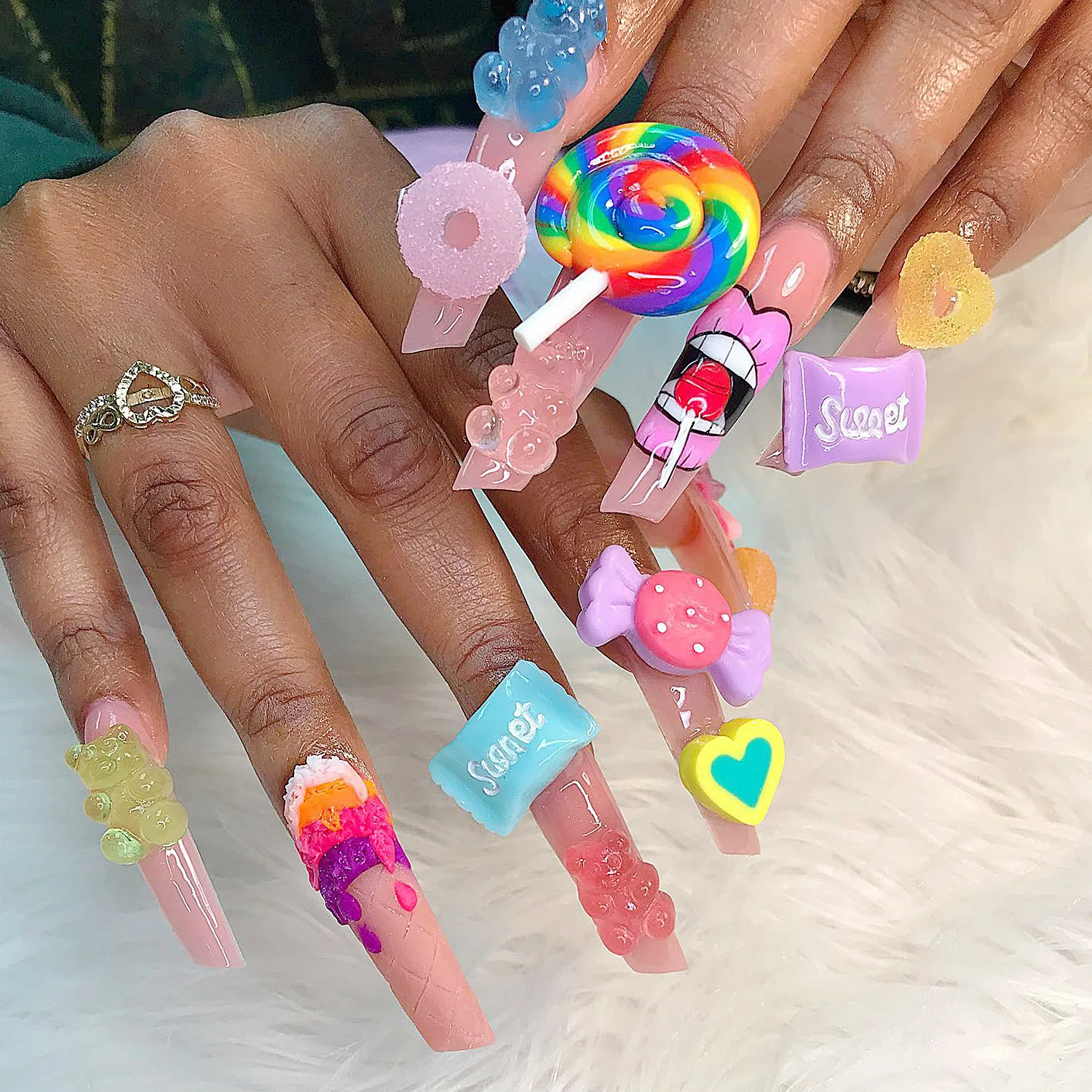 

10Pcs/Lot Kawaii Resin Mix Sweet Candy Nail Art Charms Happy Flower Jelly Gummy 3D Nail Decoration DIY Cute Nail Accessories