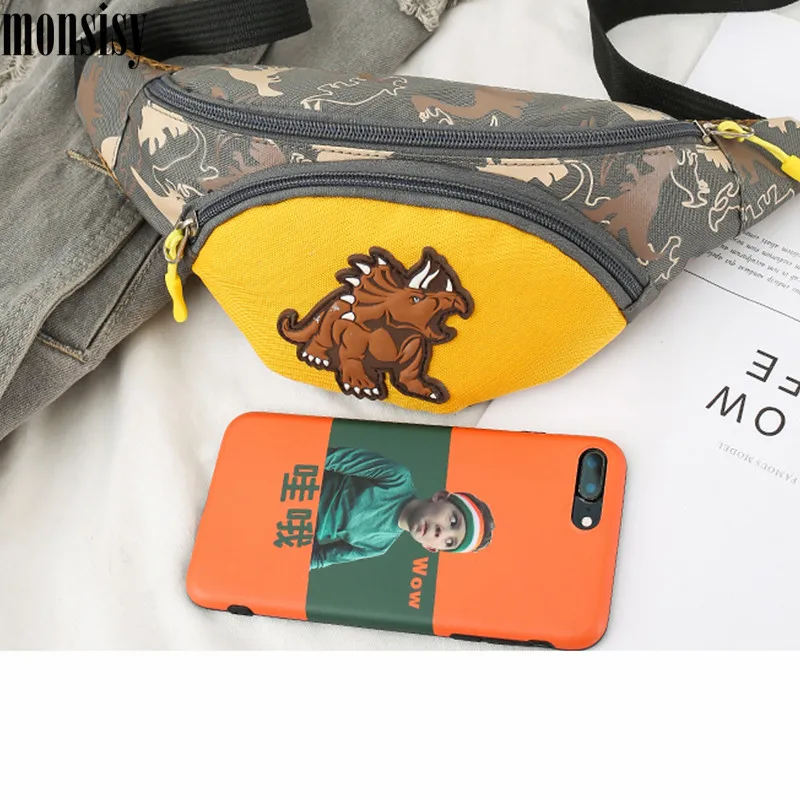 Monsisy/; детская поясная сумка для мальчиков и девочек с рисунком динозавра из мультфильма; поясная сумка на молнии с карманом; поясная сумка для телефона; детская поясная сумка