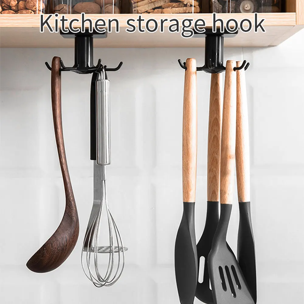 Home Durable Multi-function Rack Hooks Self-Adhesive Wall Mounted Kitchen Hanger 