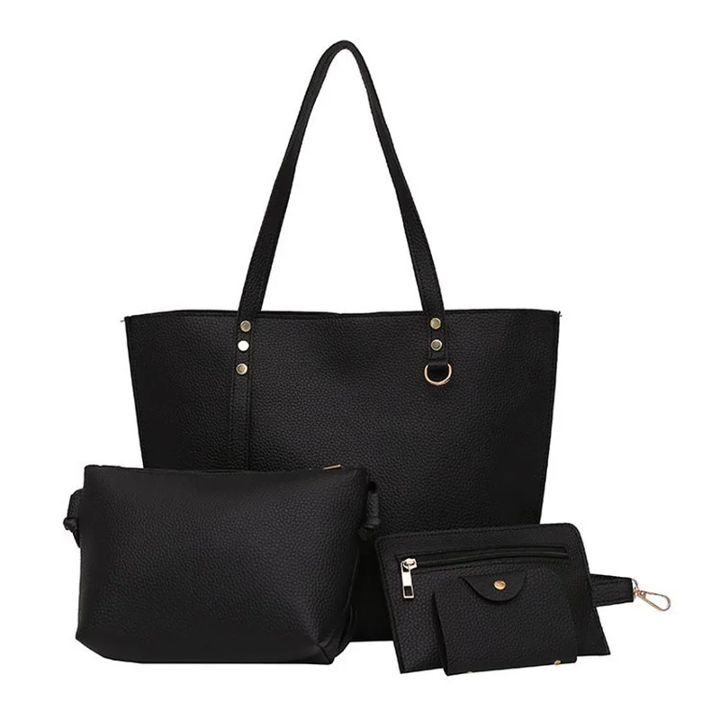 

4PCS Women's Bag Set Fashion Female Single Shoulder Bag Wallet Small Mobile Phone Bag Free Shipping Black Red Pink