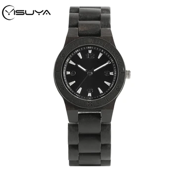 

YISUYA Full Wood Watch Black Ebony Wood Mini Chic Dial Quartz Clock Full Wooden Bracelet Wristwatch Gift Lady Watch Women Hours