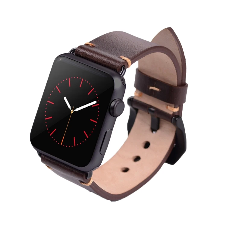 Cowhid кожаный ремешок для часов подходит для Apple Watch с черной серебряной пряжкой - Цвет ремешка: DBrown Black Adapter