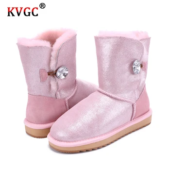 

KVGC 2020 New Waterproof Women Winter Snow Boots exquisite Rhinestones cowhide Leather Wool Lined fashion women Warm Snow Boots