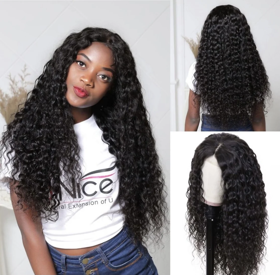 

Meinmod Black Color Curly Synthetic Lace Front Wig Heat Resistant Fiber Long Curly Wigs For Black Women Daily Wear Wigs