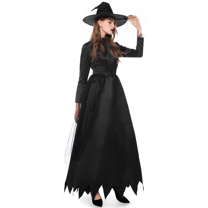 hat and clothes Платье на Хэллоуин черный костюм демона Рождественский костюм ведьмы костюм вампира Костюмированная вечеринка косплей костюм для хэлоуин VDB1059 - Цвет: hat and clothes