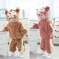 Ensemble de vêtements chauds d'hiver pour bébé, 2 pièces, sweat à capuche et pantalon à fermeture éclair, dessin animé mignon, ensemble garçon/fille, pour enfants de 0 à 7 ans 