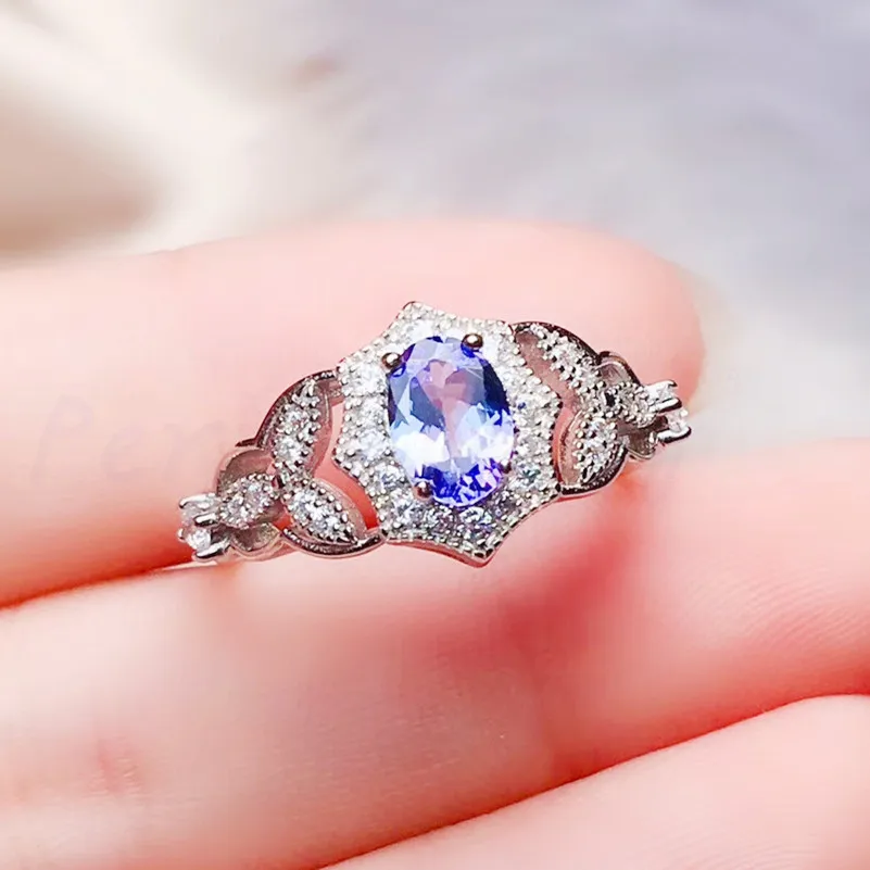 Натуральное Аутентичное танзанитное кольцо,, серебро 925 пробы 0.55ct драгоценный камень, тонкие украшения ручной работы# R99193