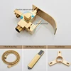 Golden Waterfall Bathtub Shower Faucets Floor Standing Faucet Hot Cold Water Shower Mixer Tap Square Tube Mixer Held Shower 5