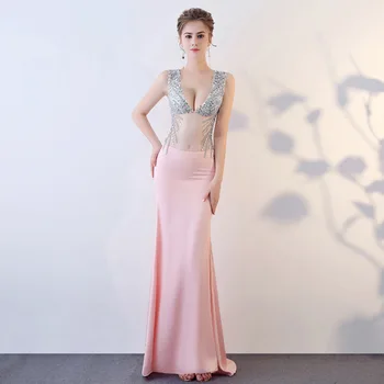 

BGW HT32419 Sexy V Neck Mermaid Satin Evening Dresses Backless Sleeveless Plus Size Vestidos De Noite Longos 2020 For Clubbing