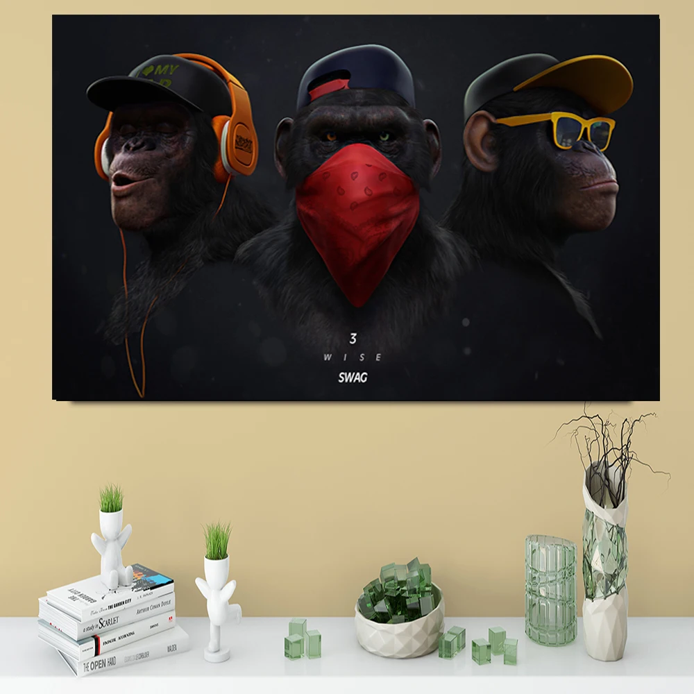 Large Size 100x150cm Orangutan Animal Headphone Monkey Canvas Decoration Picture Canvas Art Wall Painting Home Decoration