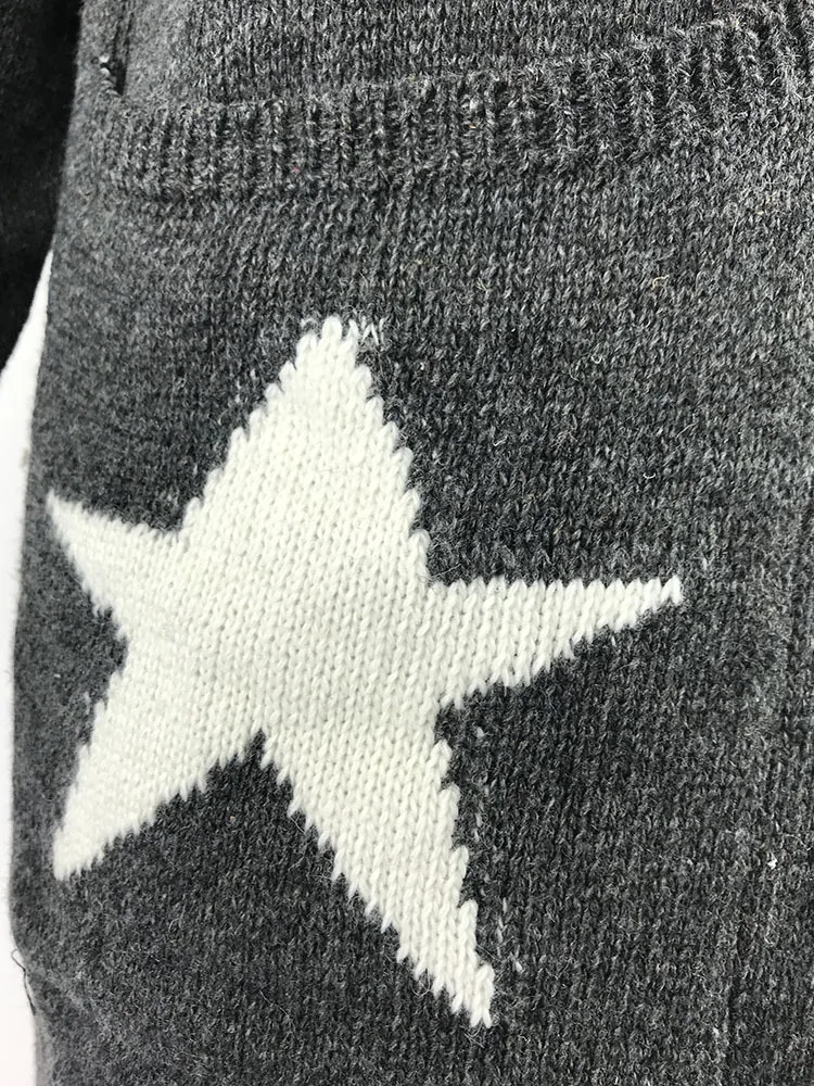 Knitting Unlined Upper Garment Long Fund Will Pocket Five-pointed Star Even Hat Sweater Cardigan