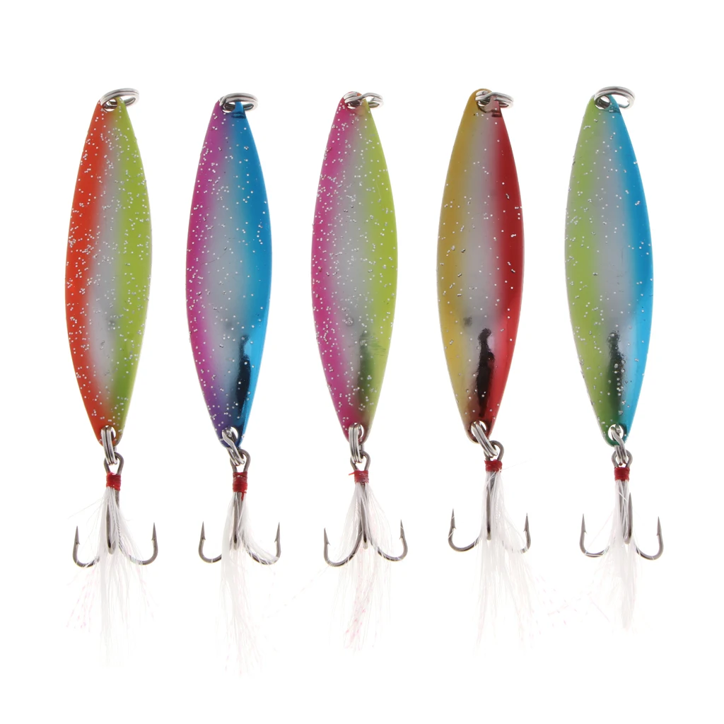 5pcs Peche Trout Spoons Hard Fishing Lures Hard Spinner Baits with Treble Hook Salmon Bass Metal Fishing Tackles Pesca